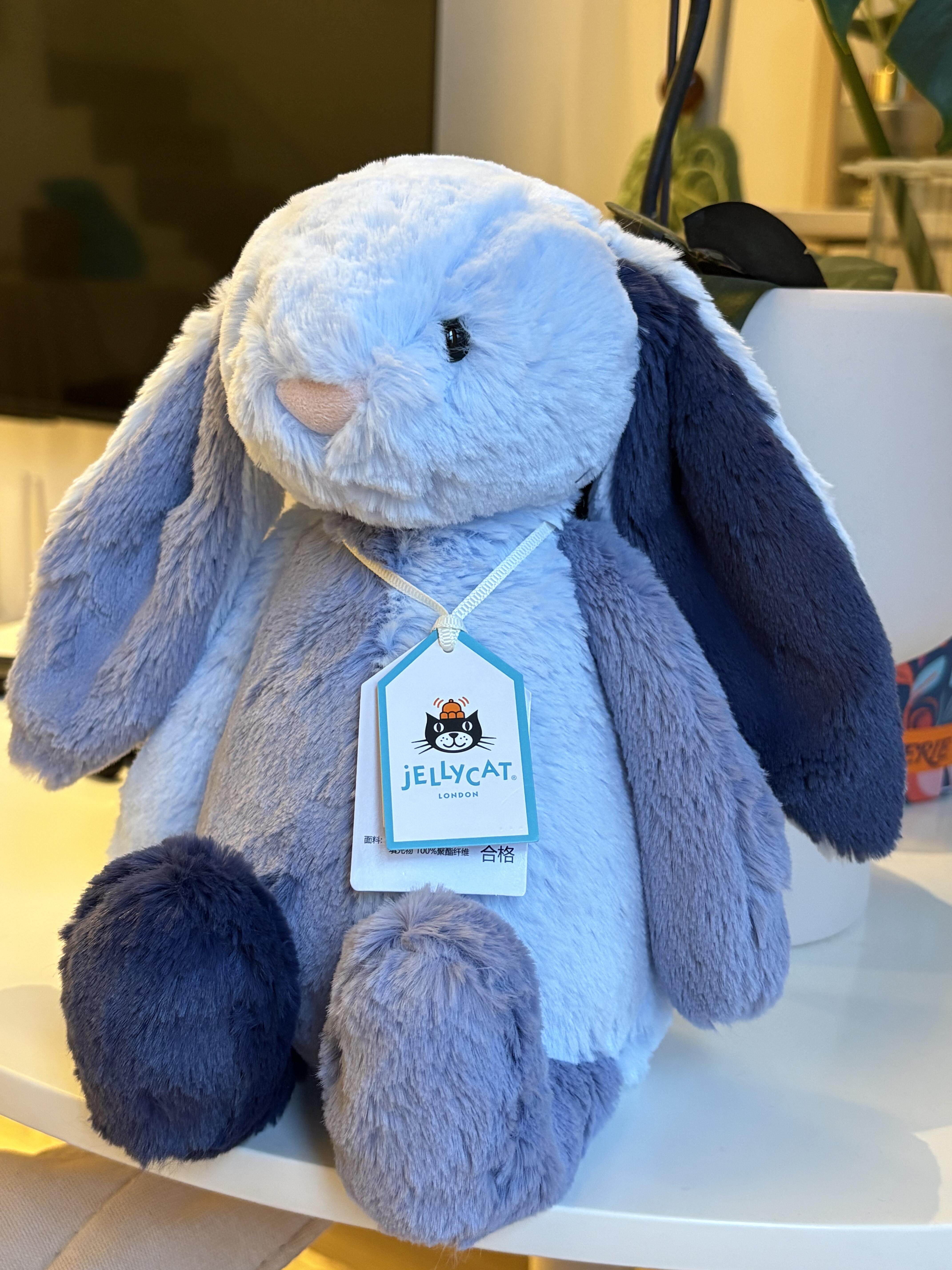 英国Jellycat派得溪邦尼兔毛绒玩偶玩具蓝色拼布兔子生日礼物