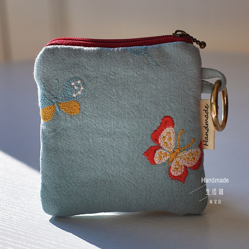 刺绣蝴蝶钥匙包耳机包挂件零钱包