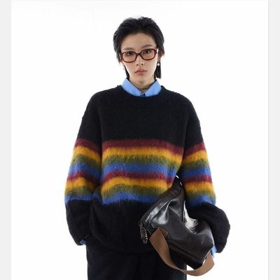 韩系时尚复古彩虹条纹圆