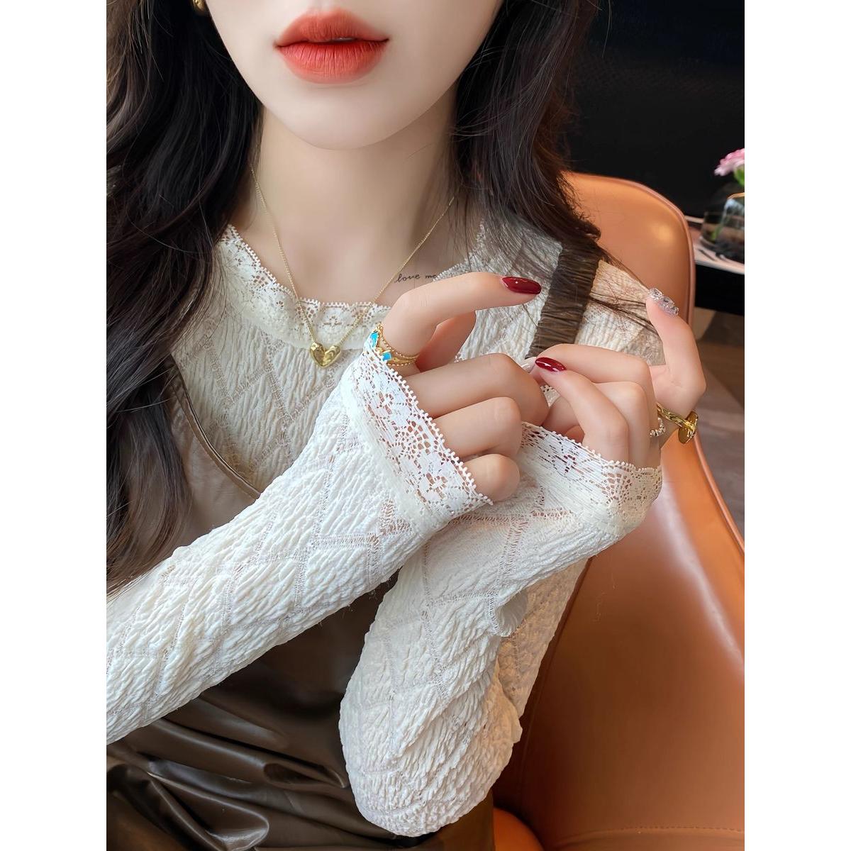 #官图实价【69棉31涤】蕾丝边打底衫女内搭高级早秋长袖针织小香