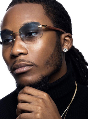 男士无框金属铰链木纹镜腿防晒墨