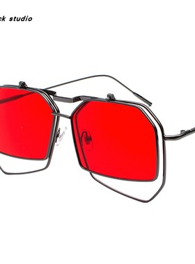 翻盖平光镜两用大框不规则太阳镜