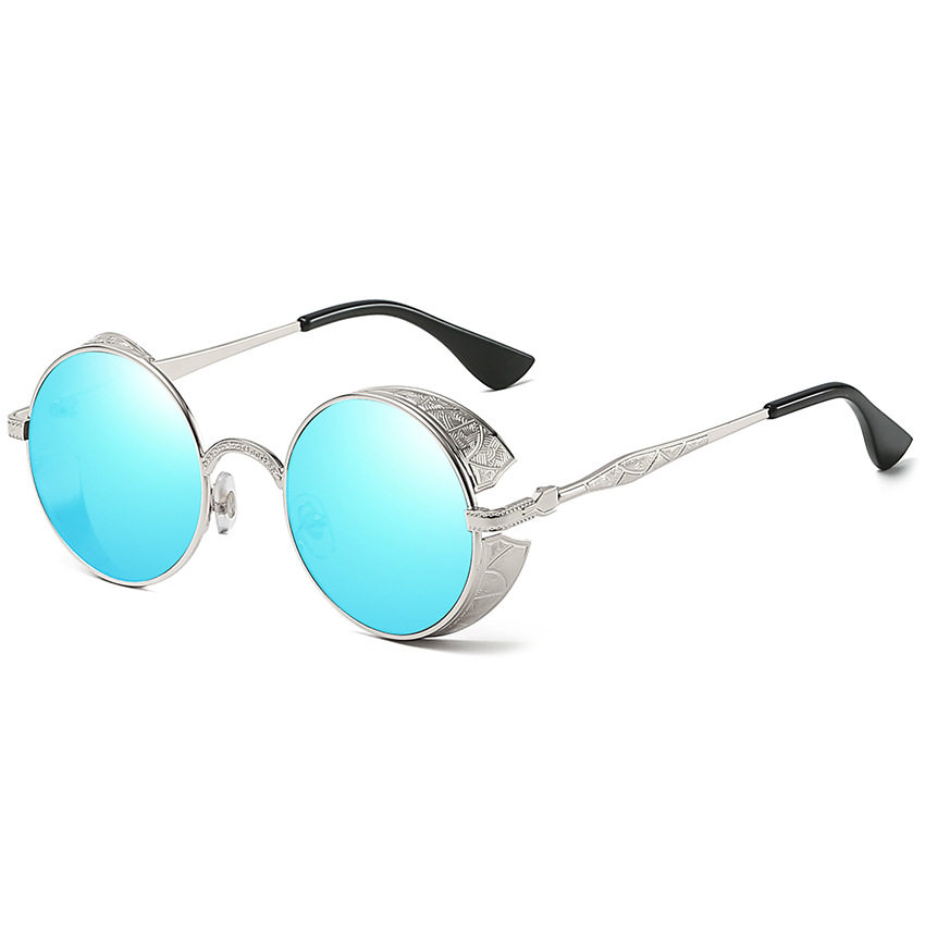 hiphop嘻哈复古圆形墨镜男士圆框美式港风古典雕花防风太阳眼镜女