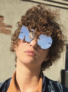 无框NO字母墨镜银色会反光太阳镜