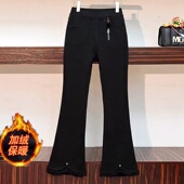 秋冬 子女加绒加厚显瘦百搭高腰休闲裤 200斤胖mm大码 弹力微喇叭裤