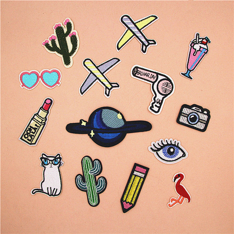 刺绣卡通布贴飞机电风吹猫补丁时尚贴花儿童装饰衣服牛仔裤补洞贴