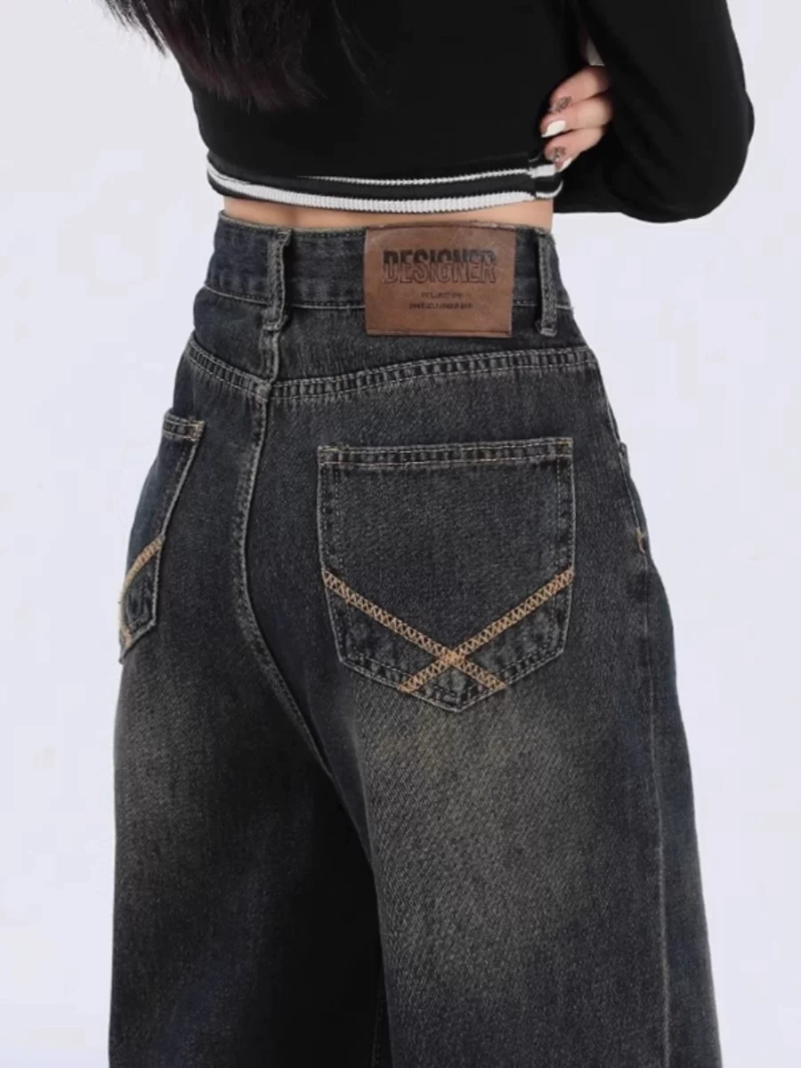Ретро джинсы, весенние брюки, высокая талия, для подростков, американский стиль, свободный прямой крой