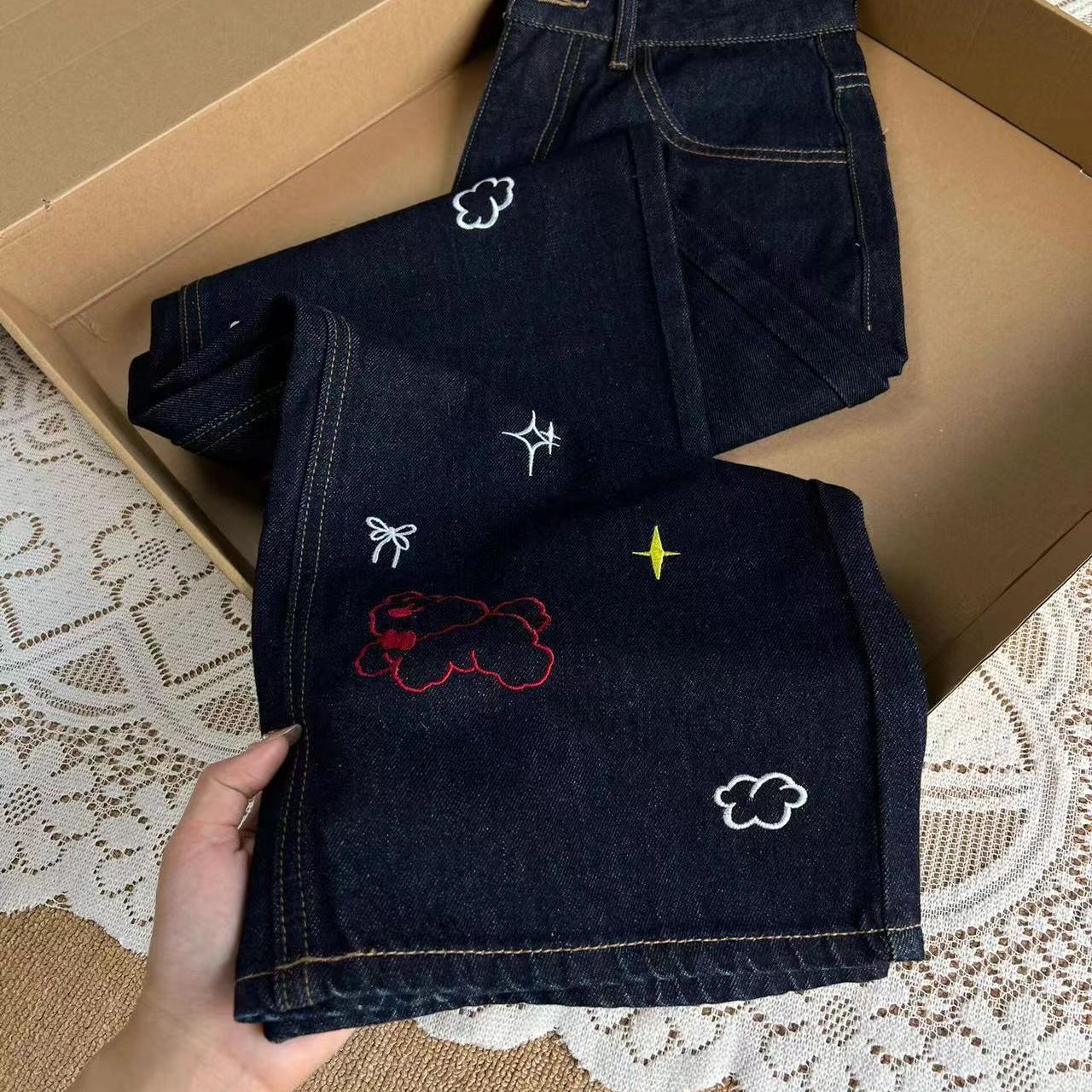 刺绣牛仔裤高腰牛仔裤休闲长裤子