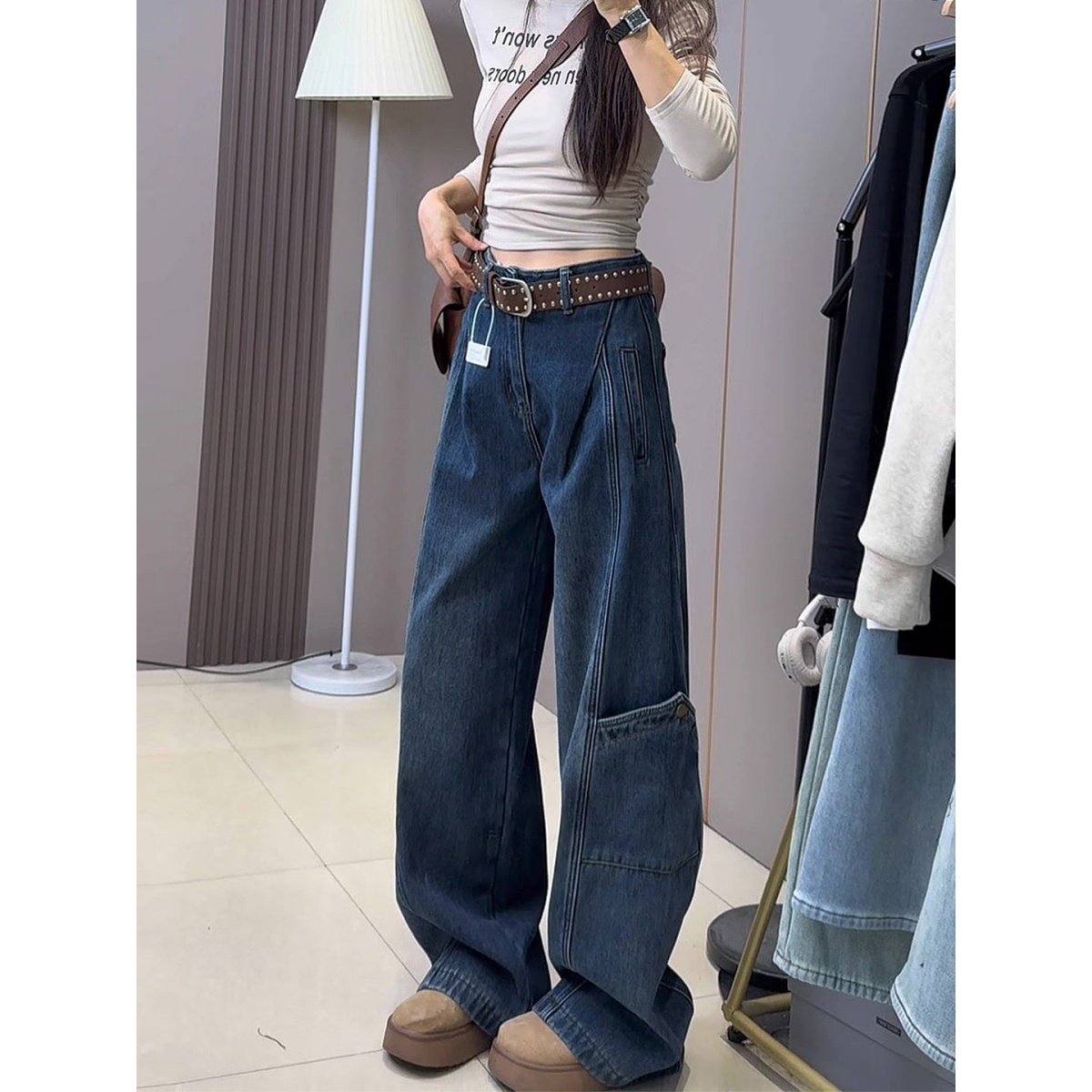 设计感美式阔腿牛仔裤女2025秋冬新款宽松显瘦松弛感工装直筒裤子,女装/女士精品,牛仔裤,淘宝优惠券,粉丝福利购,淘宝优惠卷