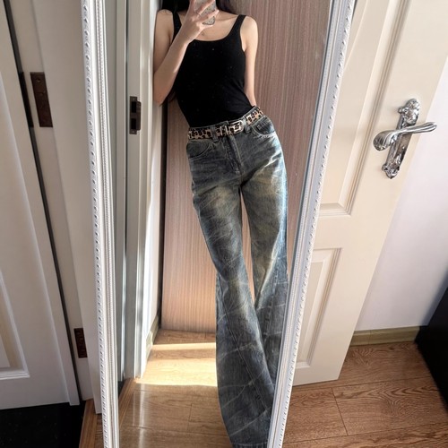 美式微喇牛仔裤女2025秋季新款辣妹低腰显瘦宽松设计感拖地喇叭裤