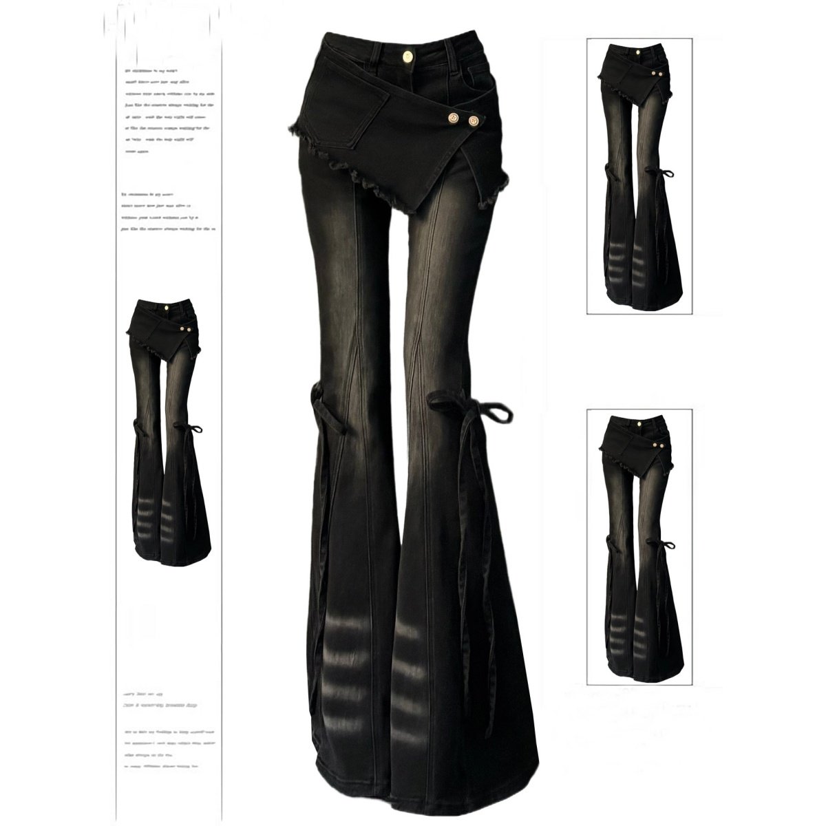 假两件屁帘微喇牛仔裤子女2026春季新款高腰辣妹修身喇叭裤拖地裤,女装/女士精品,牛仔裤,淘宝优惠券,粉丝福利购,淘宝优惠卷