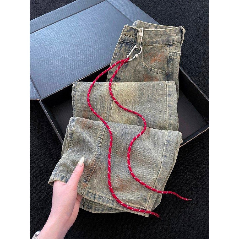 美式复古脏染弯刀裤牛仔裤女2026春季新款设计感高腰阔腿镰刀裤子,女装/女士精品,牛仔裤,淘宝优惠券,粉丝福利购,淘宝优惠卷