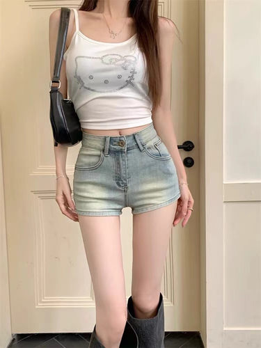 紧身牛仔裤常规高腰牛仔裤短裤子