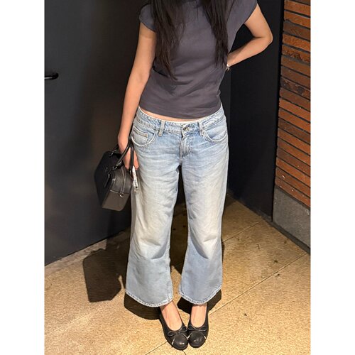 美式复古水洗微喇九分牛仔裤女2026夏季新款低腰显瘦百搭喇叭裤子