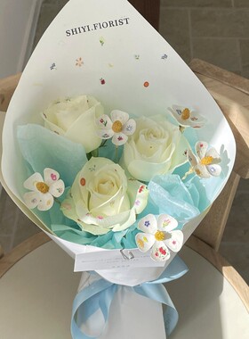 创意新品春日野花浮雕贴纸永生花鲜花花束点缀装饰花艺包装资材