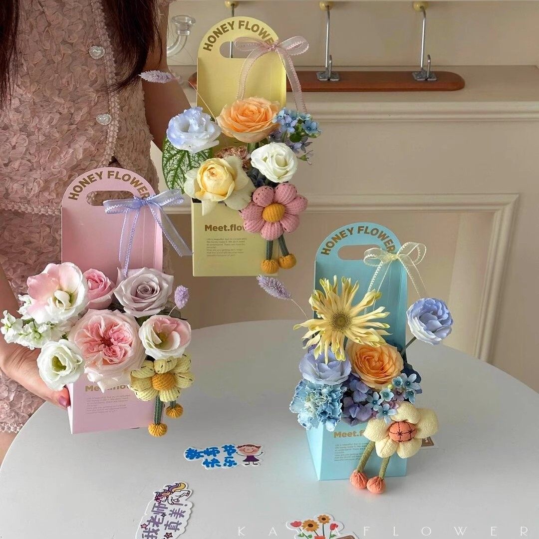 纸质包装盒折叠花盒插花盒伴手礼盒手提花盒鲜花包装盒圣诞节礼盒