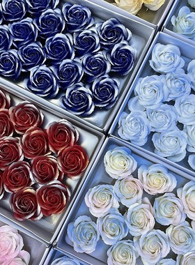 五层玫瑰香皂花喷色碎冰蓝乌梅子酱永生花圣诞节花束礼物盒材料花