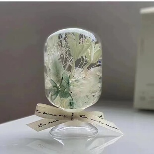 倒置浮游花圆头玻璃瓶DIY植物标本矿物油瓶自制高透干花香薰摆件