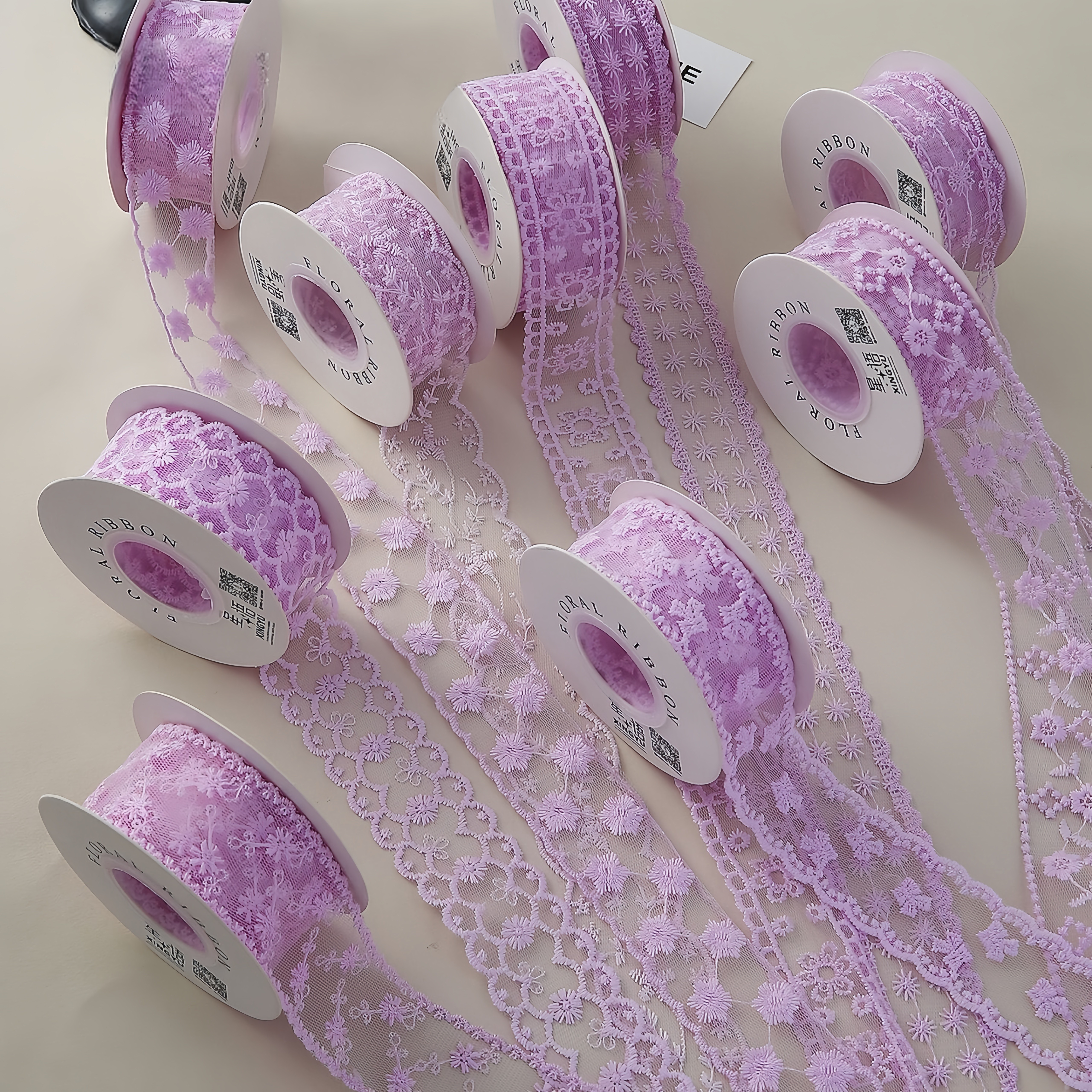 4cm粉色紫色白色镂空蕾丝丝带鲜花花束包装蝴蝶结飘带绑带缎带