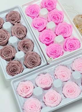 永生花AB级8朵/盒4-5玫瑰花头材料包DIY小花熊相框玻璃罩礼盒花束