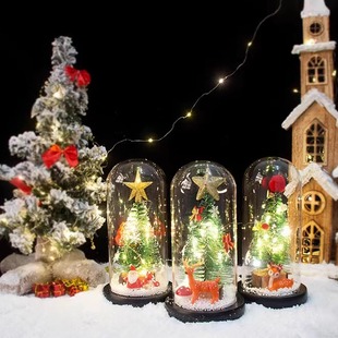 手作圣诞装饰玻璃罩摆件LED灯串圣诞节火树银花装饰礼品交换礼物