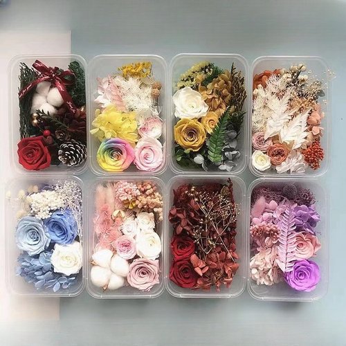 永生花DIY材料包玻璃罩干花礼品相框贴画手工团扇花艺课团建活动