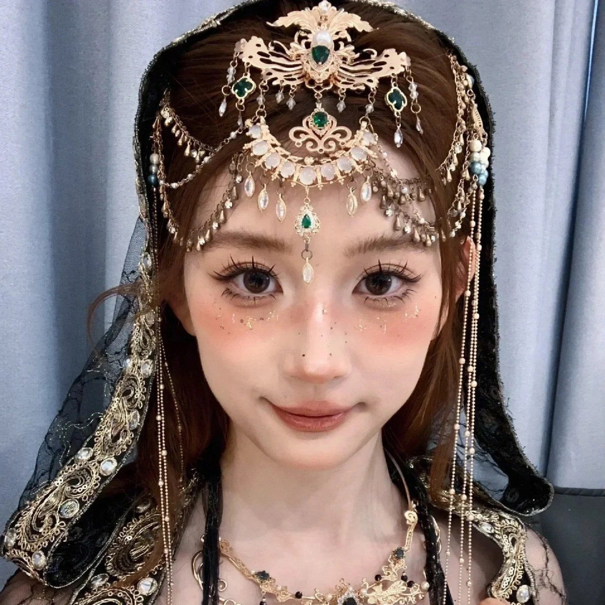 异域风仿宝石水钻流苏额头链民族风镂空合金仙女发饰版纳旅拍头饰