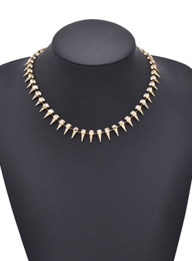 欧美时尚金色尖锥链条项链女