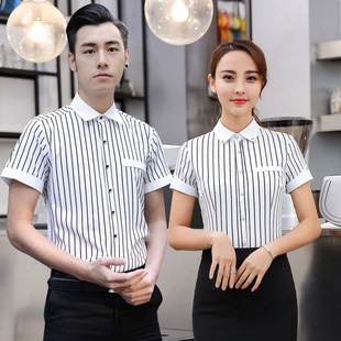 夏季新款职业套装男女服务员工作服短袖衬衫酒店前台收银工装套裙