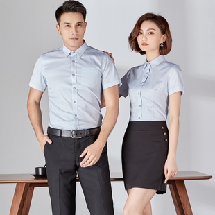 夏天条纹短袖衬衫酒店管理层房地产公司免熨烫职业装新款OL工作服