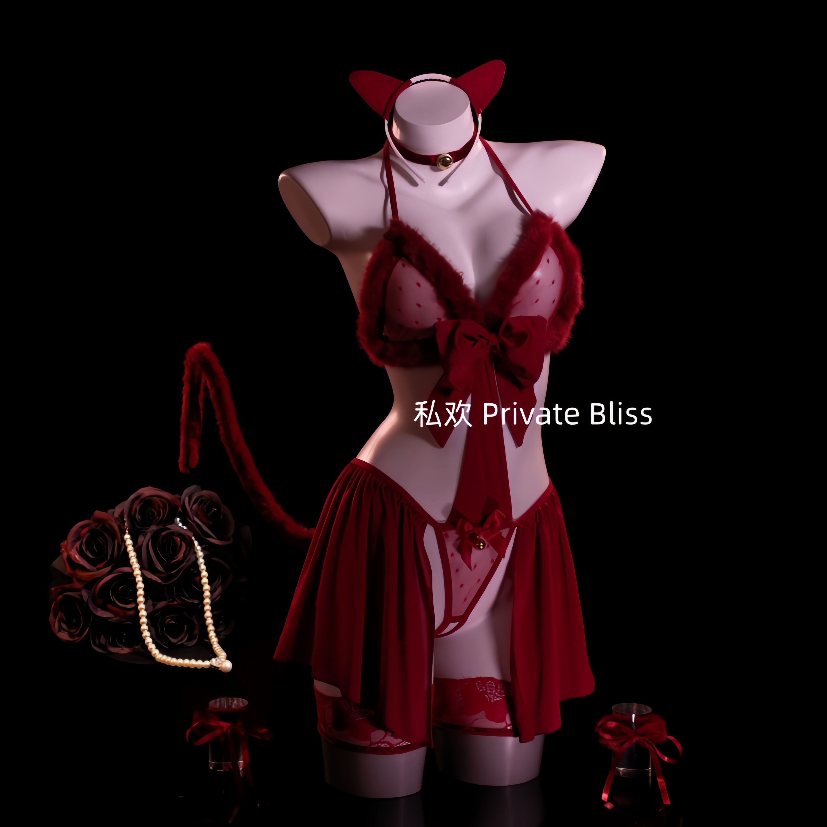 私欢「甜欲奶猫」猫女郎cos服万圣节性感睡裙连体衣情趣制服qqny