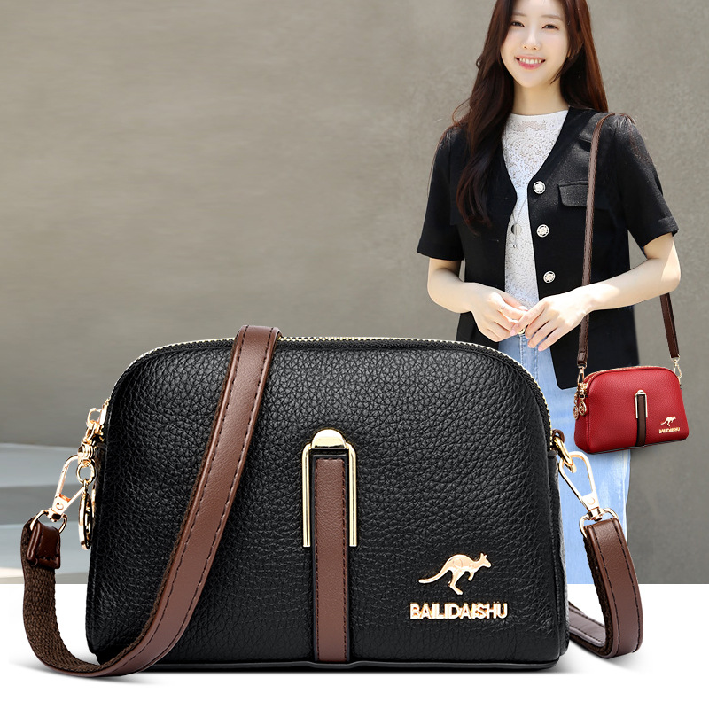 软皮多隔层妈妈包2025新款正品单肩斜挎包简约百搭大容量单肩包女