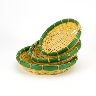 圆形海鲜塑料筐仿竹编蔬菜水果篮子生菜拼盘火锅店专用烤肉店商用