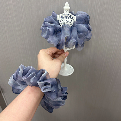 韩国欧根纱高级紫灰色低调闪钻大肠发圈女超美公主风头饰马尾发圈