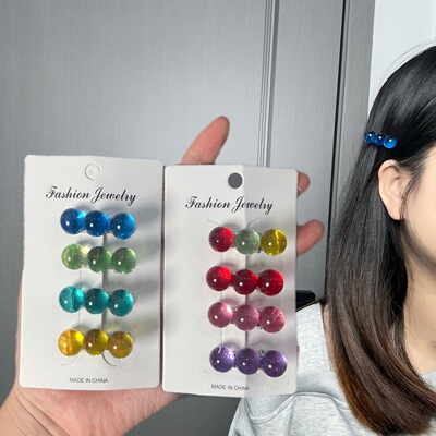 韩国小清新果冻彩色圆球发夹侧边夹鸭嘴夹少女侧边碎发刘海夹发卡