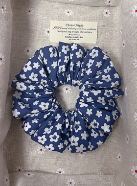 韩国蓝色碎花大肠发圈高级感洋气时尚百搭大肠圈头绳百搭发饰头饰