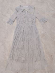 裙长110 均码 胸90 不退换 腰围66 灰蓝色蕾丝连衣裙