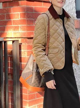 晓禾同款菱格棉服翻领短款菱格绗缝女士外套24337