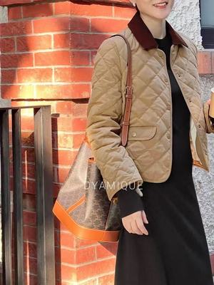 晓禾同款菱格棉服翻领短款菱格绗缝女士外套24337