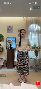 几何半裙设计师手稿印花汉麻波点半裙优雅休闲通勤24166
