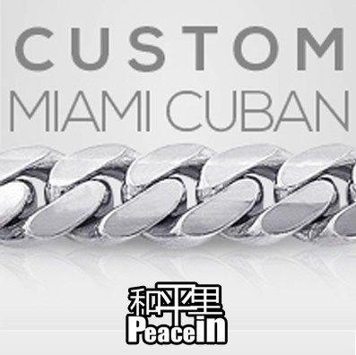 【美国订做】HipHop10K14K18K Miami Cuban 银色 实金项链 古巴链
