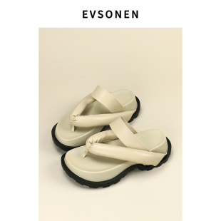 凉鞋 小众厚底泡泡面包夹脚人字拖女外穿拖鞋 新款 Evsonen2024夏季