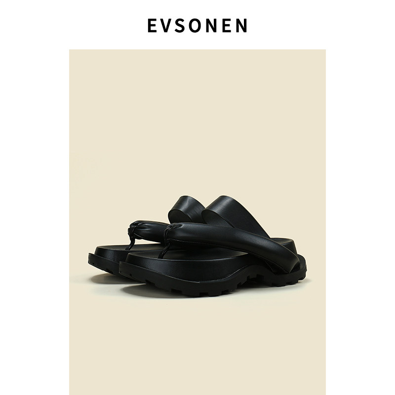 Evsonen海洋奶泡 新款小众松糕厚底夹趾面包凉鞋沙滩外穿人字拖鞋
