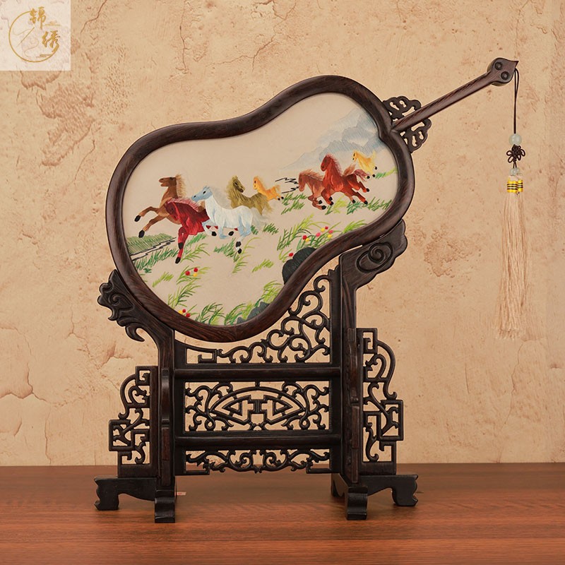 苏州双面绣台屏手工刺绣桌面摆件