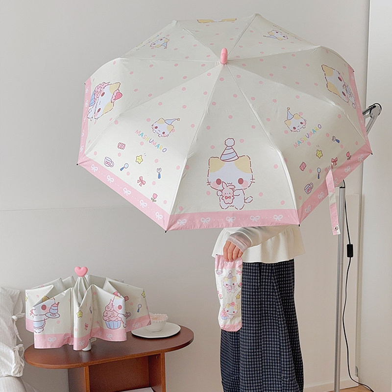 可爱棉花糖猫自动雨伞晴雨两用太阳伞黑胶防晒防紫外线遮阳伞折叠