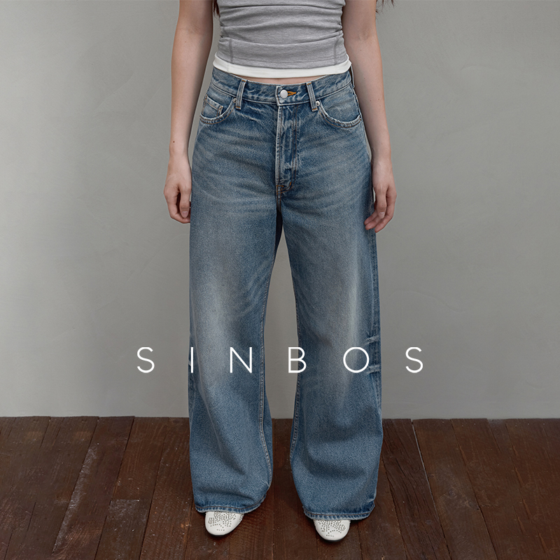 【阳子专属】SINBOS蓝调素描 复古宽松斜纹肌理纯棉阔腿牛仔裤女