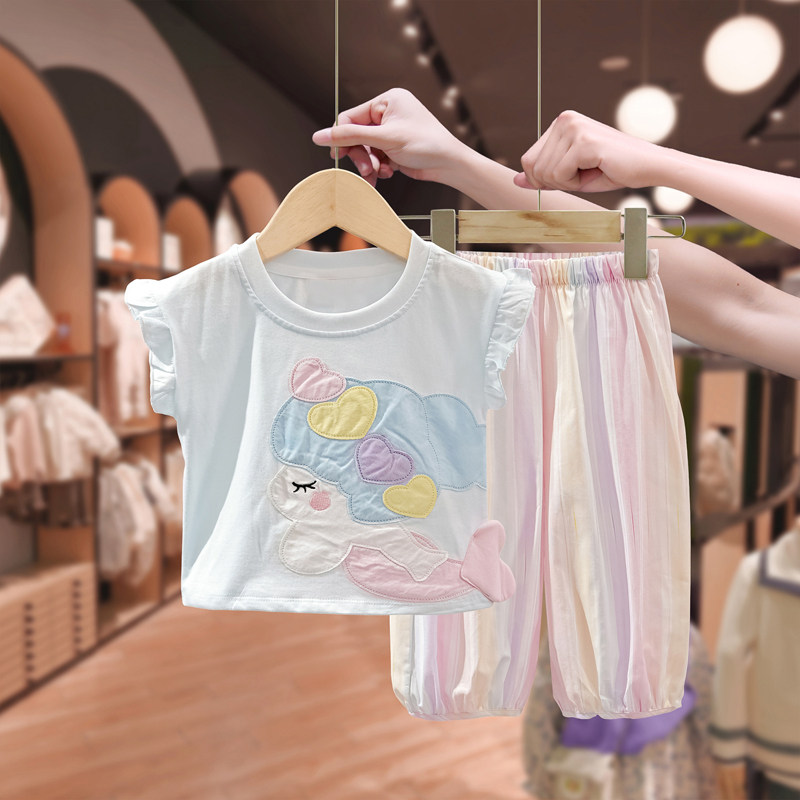 小希优品童装女童夏季套装2025新款儿童纯棉短袖t恤宝宝薄款夏装