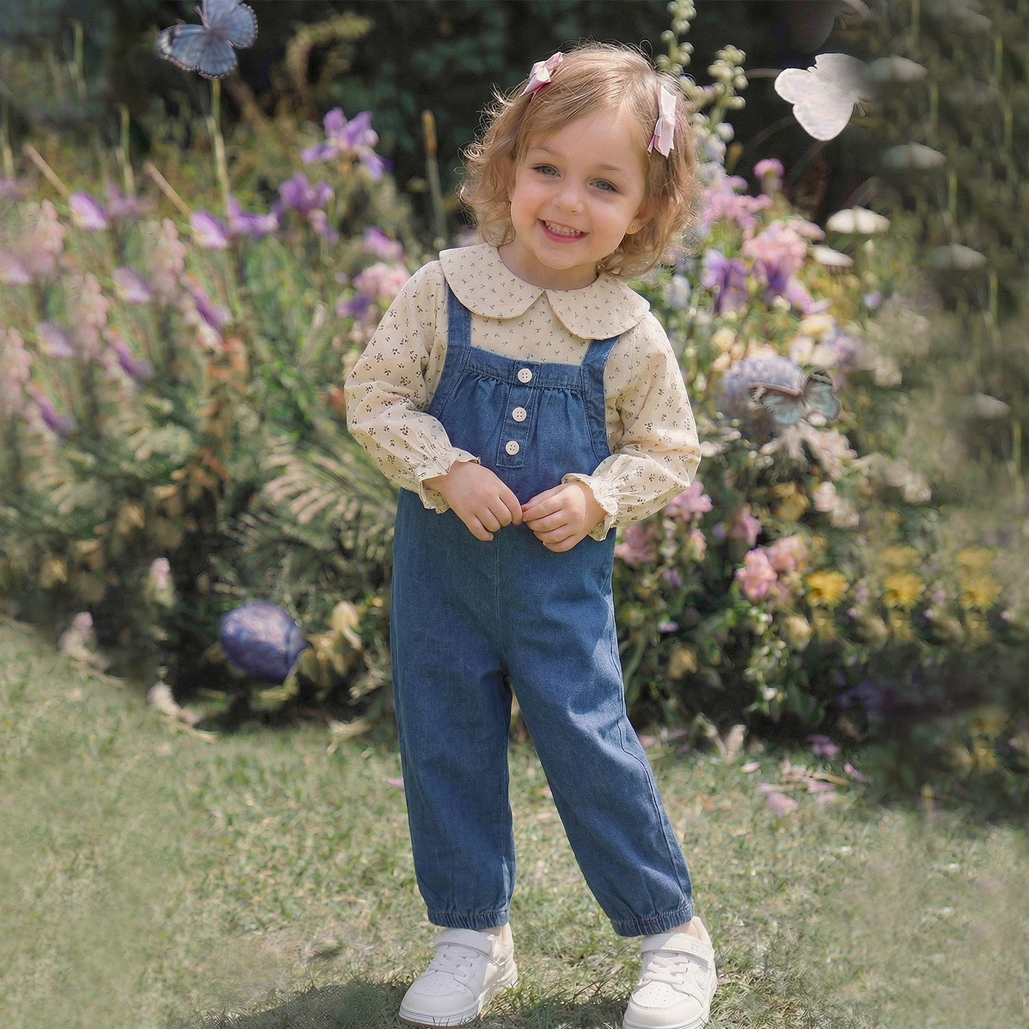 小希优品童装女童背带裤套装洋气儿童牛仔连体裤宝宝婴儿春秋衣服