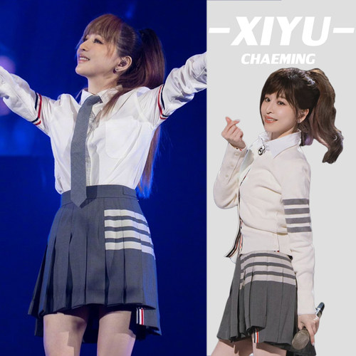 学院风套装衬衫+针织开衫+百褶裙