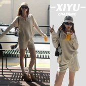 两件套女韩系 套装 老钱风凉感亚麻轻薄polo衫 T恤上衣宽松百搭短裤